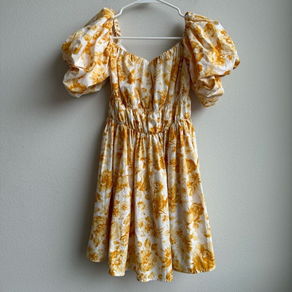 Abercrombie & Fitch Yellow Floral Off The Shoulder Prep Mini Dress Size Medium - Picture 2 of 8